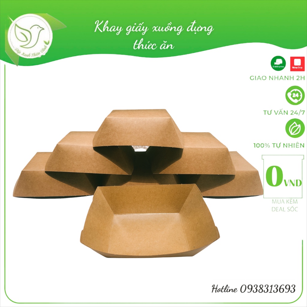 Khay giấy Kraft xuồng đựng thức ăn, khoai tây chiên, cá viên, thức ăn nhanh tiện lợi