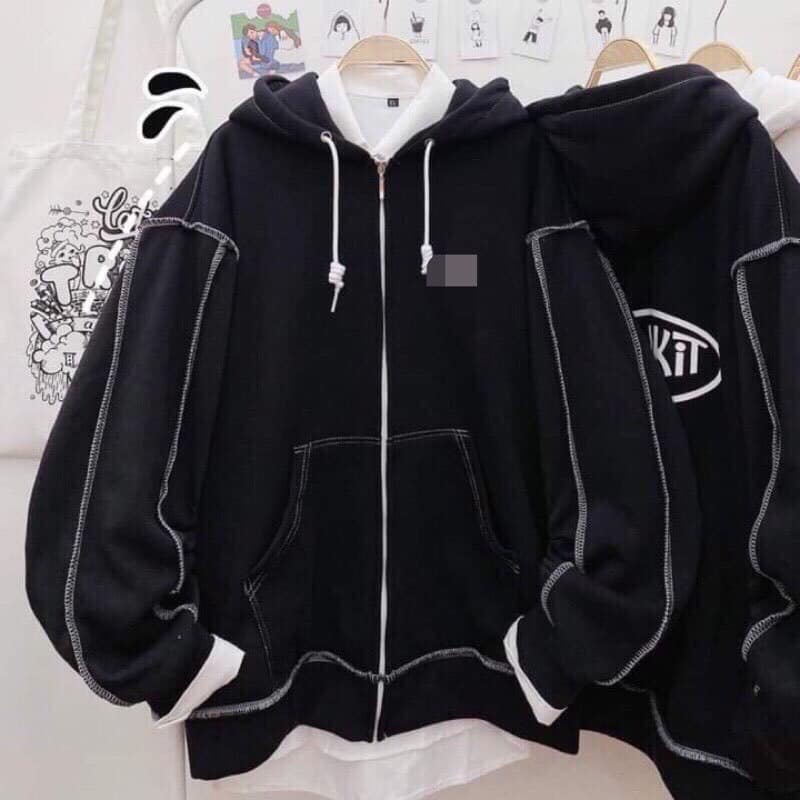 Áo Khoác Nỉ Ngoại Makit kéo khóa Hoodie OEN unisex Ulzzang chỉ nổi viền siêu dầy From rộng