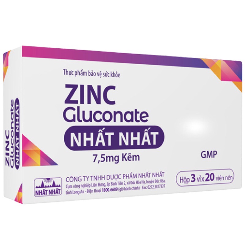 ZinC Kẽm Gluconate Nhất Nhất  - Bổ sung Kẽm, Giúp Tăng Cường Sức Khỏe, Sức Đề Kháng