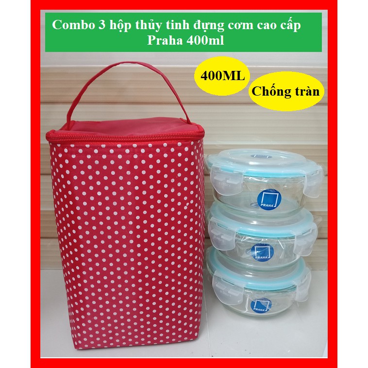 Bộ 3 Hộp Thủy Tinh Đựng Cơm 400ml Tặng Kèm Túi Giữ Nhiệt 2 Lớp Cao Cấp | BigBuy360 - bigbuy360.vn