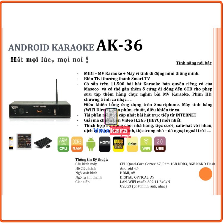 Android Karaoke Arirang AK-36 (Đen), Đã cài App Smart Karaoke Player Pro Chính hãng