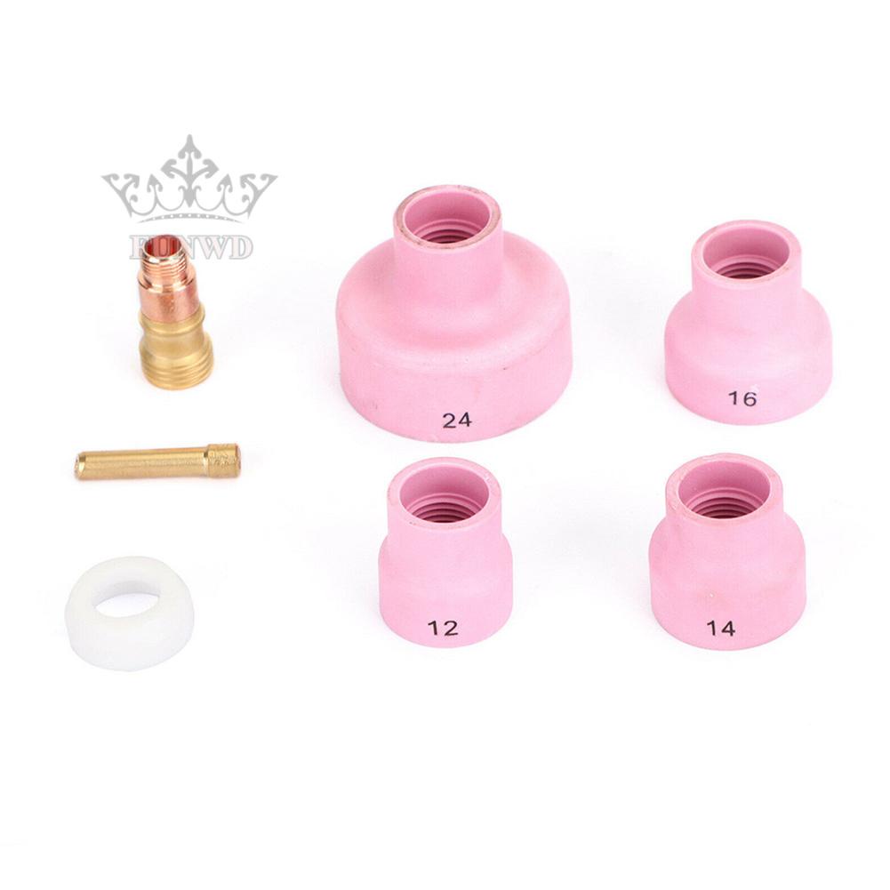 【FUNWD】7Pcs TIG Wel ding Torch Stubby Gas Lens Ceramic Cup Kit For WP-17/18/26