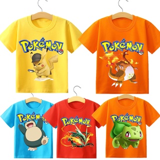 Pokemon Pikachu Áo Quần Áo Boutique Quần Áo Trẻ Em Mewtwo Charmander Rayquaza 100% Cotton Kỹ Thuật Số Áo Tee