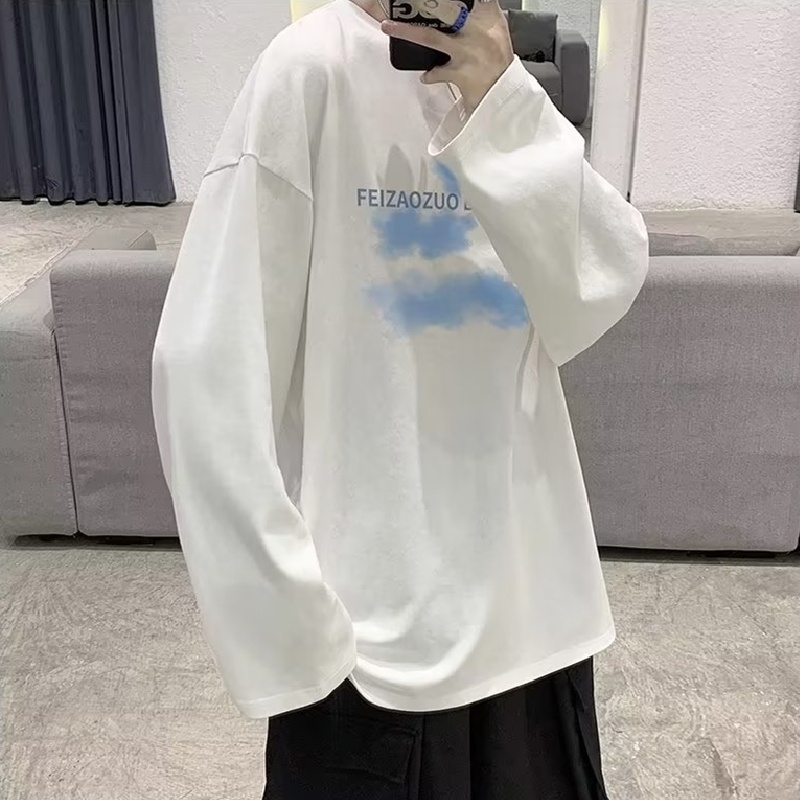 Áo Thun Tay Dài Cổ Tròn Dáng Rộng In Chữ Phong Cách Hip Hop Nhật Bản Thời Trang Cho Nam Size M-5XL