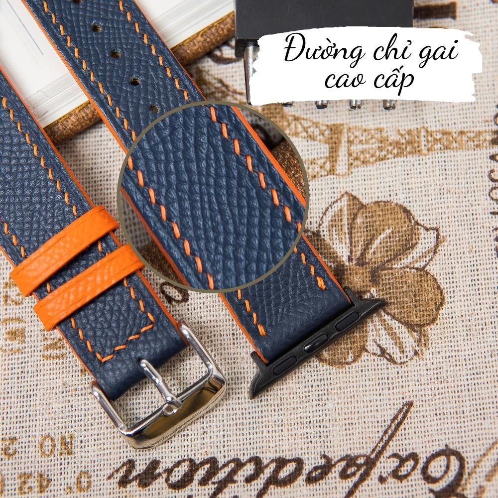 Dây da đồng hồ Apple- Watch seriees 3 4 5 6 Epsom phối màu cam lót Zermatt size 38mm 40mm 42mm 44mm handmade Vnstrap Q48