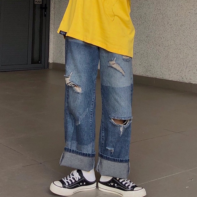 QUẦN JEAN UNISEX WASH 2 MÀU RÁCH GỐI | BigBuy360 - bigbuy360.vn