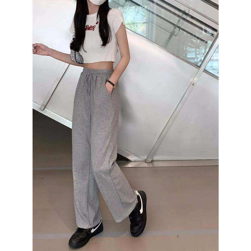 Xiaozhainv Quần Thể Thao Lưng Cao Ống Rộng Phối Dây Rút Thời Trang Mùa Hè Dành Cho Nữ