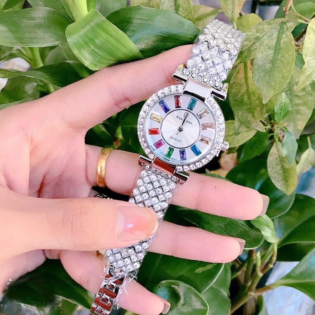 Đồng hồ đeo tay nữ ROYAL CROWN viền đá cao cấp, sáng lấp lánh phong cách sang chảnh, giá siêu rẻ