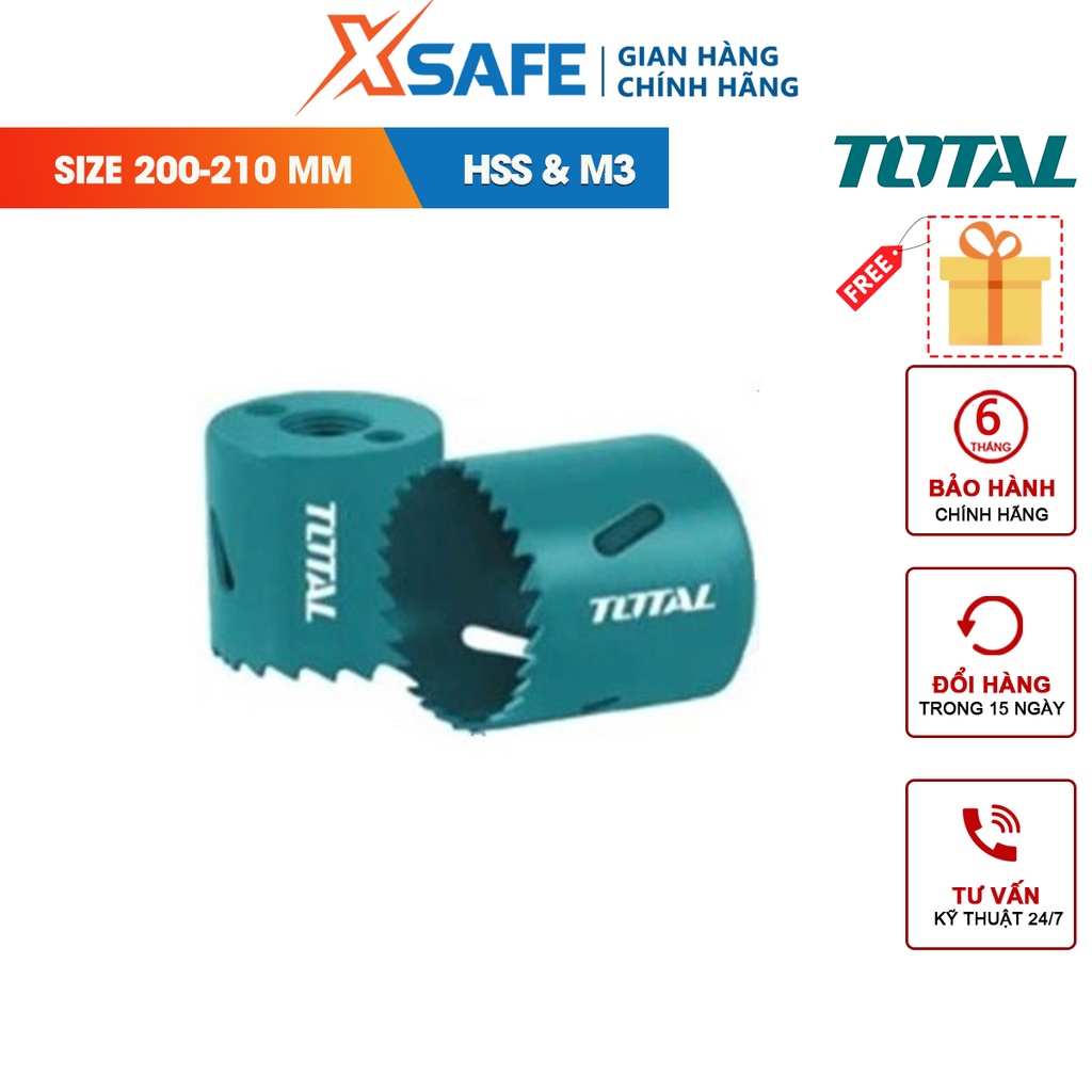 Mũi khoan khoét lỗ kim loại TOTAL 200-210mm mũi khoan rút lõi kim loại lưỡi TCT hợp kim siêu cứng, mũi khoan kim loại