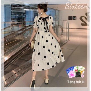 Váy Nữ, Đầm Nữ Voan Dáng Dài Họa Tiết Chấm Bi Điệu Đà Nữ Tính SIXTEEN.