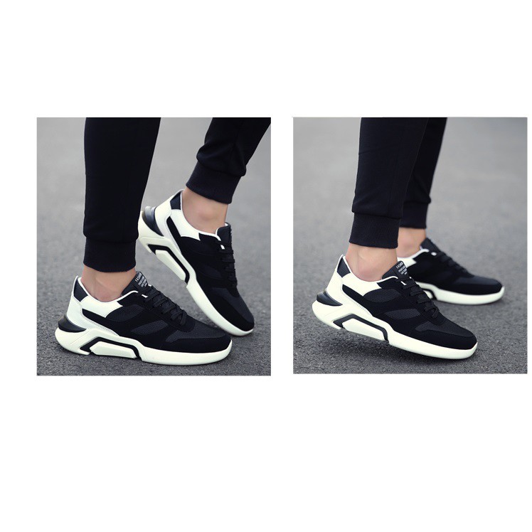 GiàyThể Thao  Nam Giày Sneaker  phối 2 mầu trắng đen phong cách trẻ 2020 cao 5cm hd93