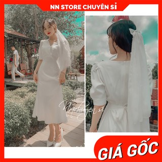 Đầm đuôi cá kèm lúp hàng thiết kế ts354 ⚡ảnh thật⚡ đầm trắng cổ v