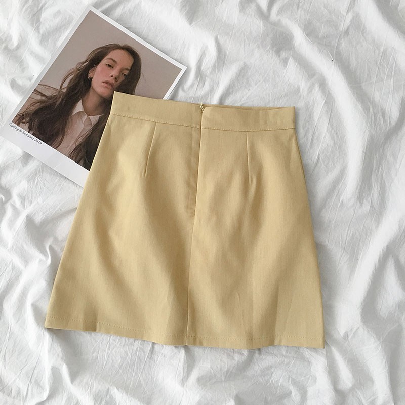 Chân váy ngắn trơn Retro Lưng cao Dáng chữ A Có Lót quần Ulzzang Hàn Quốc Cạp cao Thời trang | BigBuy360 - bigbuy360.vn