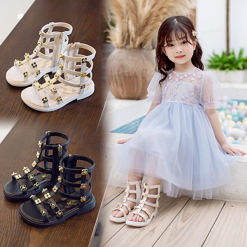 Giày Sandal Cổ Cao Đính Đinh Tán Cổ Cao Thời Trang Mùa Hè Hàn Quốc Cho Bé Gái 26-36
