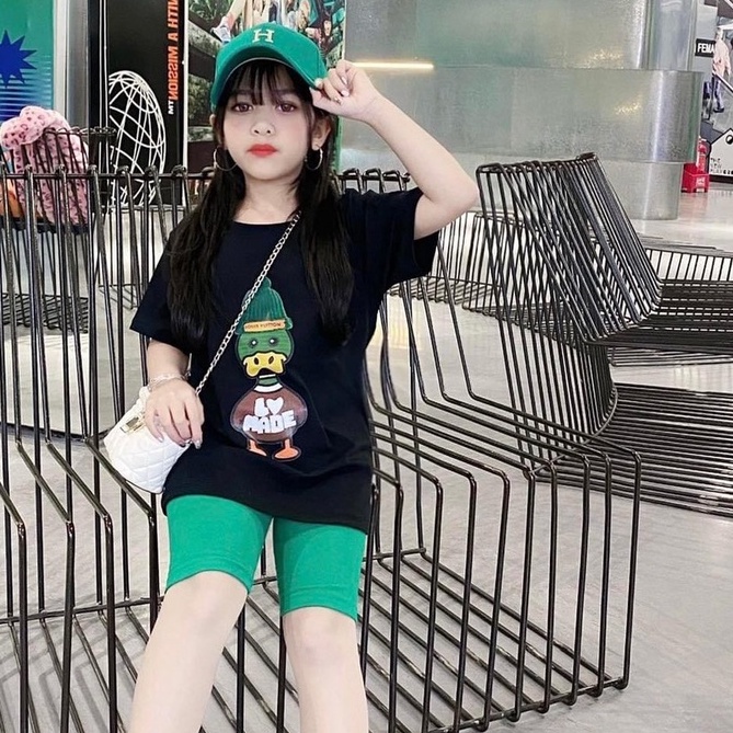 Bộ quần áo bé gái, Set Áo phông thụng hình vịt và quần legging đùi chất thun cotton Size Nhí và Đại (7-33 kg), DUCK301
