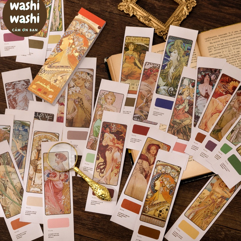 Bộ 30 Sticker Dải Bookmark Nghệ Thuật Van Gogh, Monet, Picasso, Nhật Bản Kèm Bảng Màu Trang Trí Sổ Vở Bujo