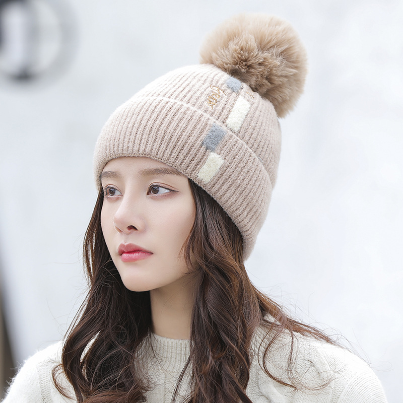 Mũ Len Giữ Ấm Đính Quả Bông Phong Cách Hàn Quốc Cho Nữ 6 Màu Lựa Chọn