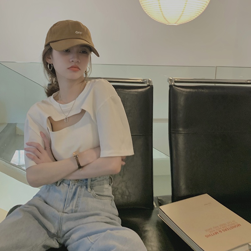 QADCOL Áo Thun Tay Ngắn Thiết Kế Lỗ Rỗng Cao Cấp Thời Trang