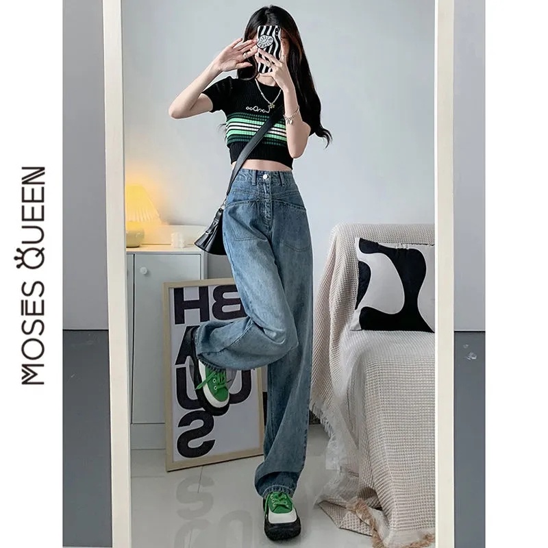 NRVP Quần Jean Dài Ống Rộng Thời Trang Hàn Quốc Cá Tính Cho Nữ