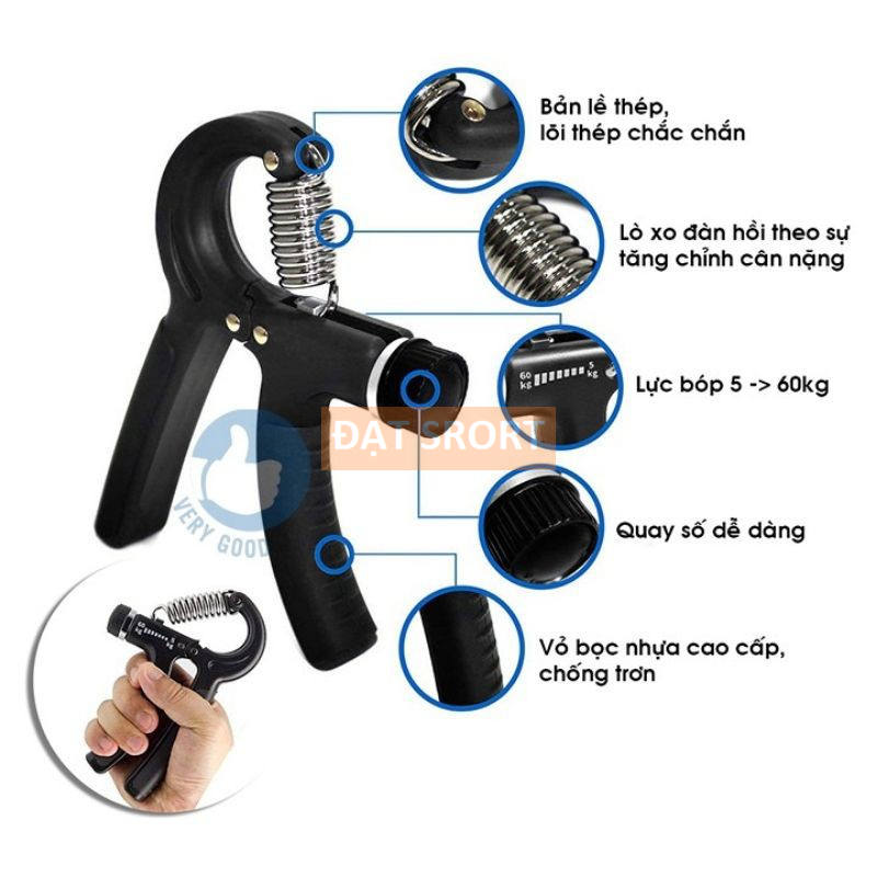 Kìm Bóp Tay Chữ A , Mức Lực Từ 5-60kg ,Có Lò Xo Tăng Chỉnh , Hỗ Trợ Tập Cơ Bàn Tay , Cơ Cẳng Tay , Tập Thể Thao