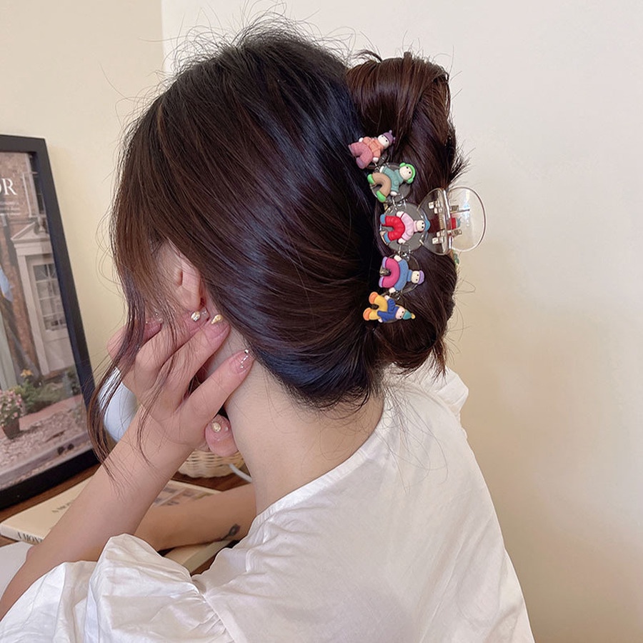 Kẹp Tóc Càng Cua Bằng Nhựa Trong Suốt Họa Tiết Hoạt Hình Phong Cách Hàn Quốc