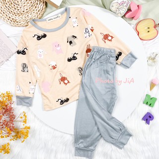 [SALE] Bộ Dài Tay Cho Bé Gái, Bé Trai Minky Mom Vải Thun Lạnh Hoạ Tiết Động Vật Phối Viền Gấu,Quần Áo Thu Đông MKMTD2114