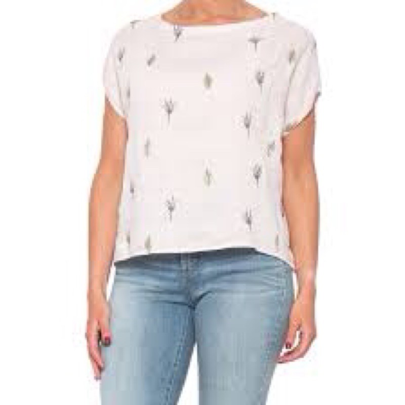 Áo Kiểu Cynthia Rowley Form Rộng 100% Linen Cổ Thuyền Tay Ngắn Vai Liền Cài Nút Sau 2 Màu
