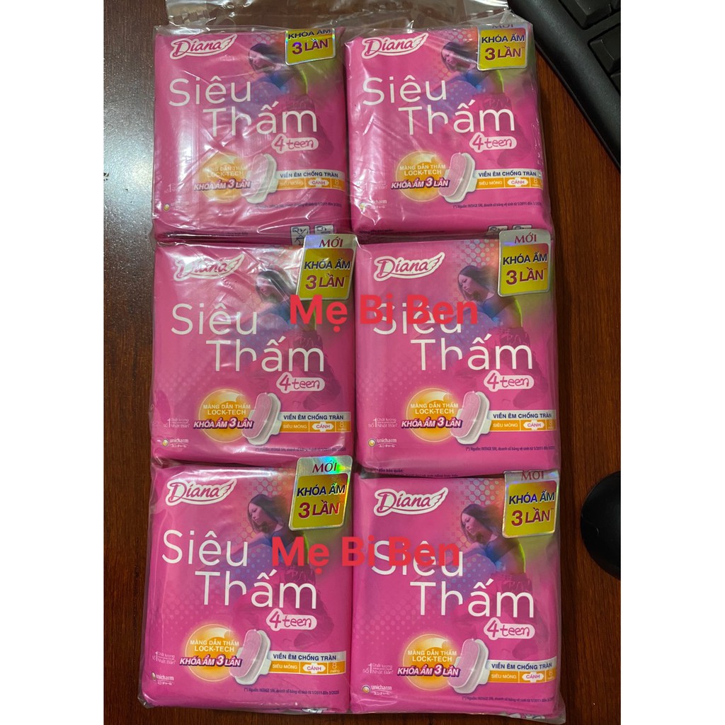 [4 TEEN] Lốc 6 gói Băng Vệ Sinh Diana siêu thấm 4Teen 23/25cm