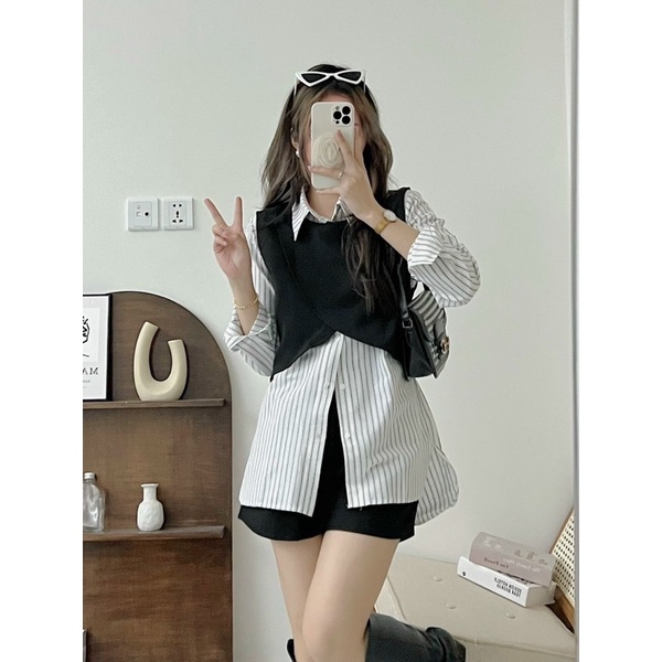 Sét áo sơ mi kèm gile Ulzzang  , sét đồ nữ áo sơ mi dài tay và gile  rời ulzzang Dumi Clothing