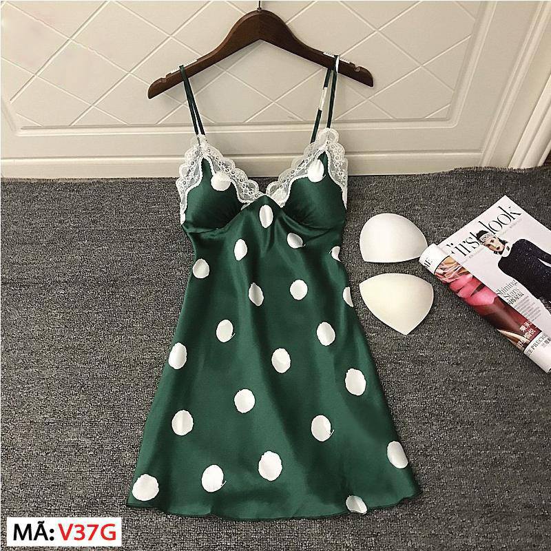 HISEXY Đầm Ngủ Chấm Bi Liền Thân Mặc Nhà Lụa Satin Cao Cấp (Kèm Video Thậ) | BigBuy360 - bigbuy360.vn