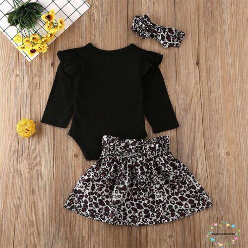 ღWSVღNewborn Baby Girl Autumn Winter Long Sleeve Romper Bodysuit Leopard Skirt Headband Outfits Set