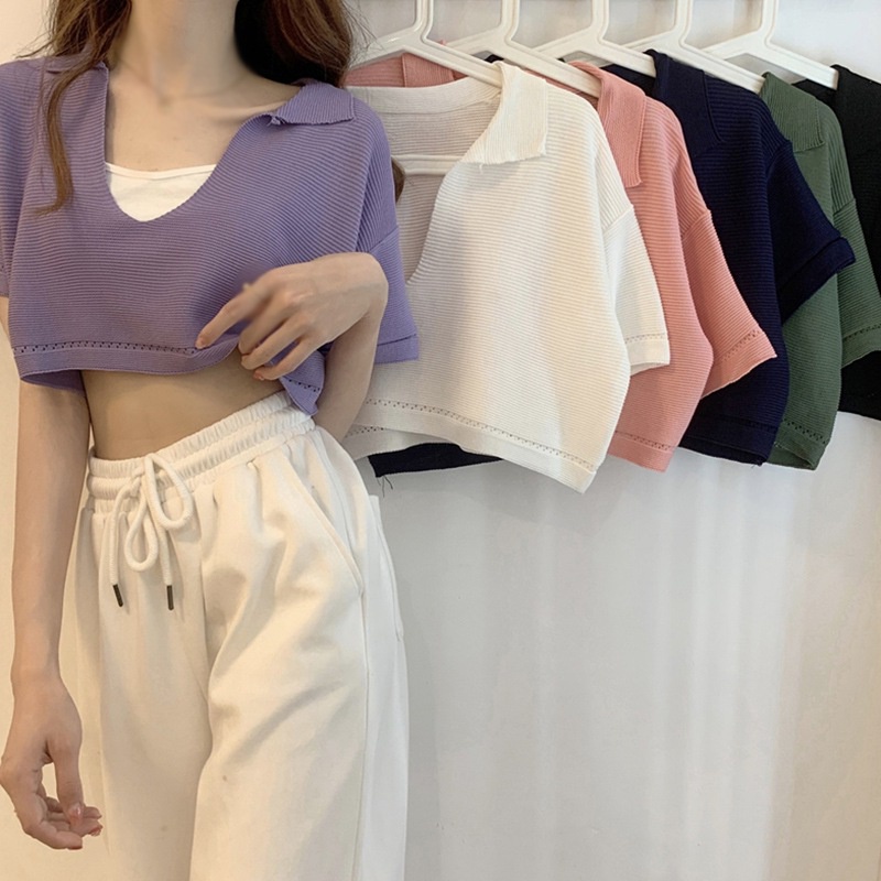 Áo croptop ngắn tay phong cách Hàn Quốc quyến rũ cho nữ