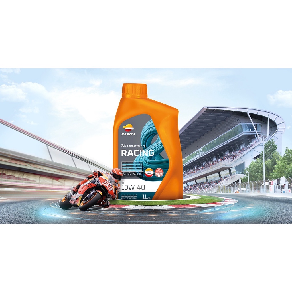 Combo Nhớt Xe Máy Repsol Racing 10w40 1L + Xịt Dưỡng Sên Repsol 400ml