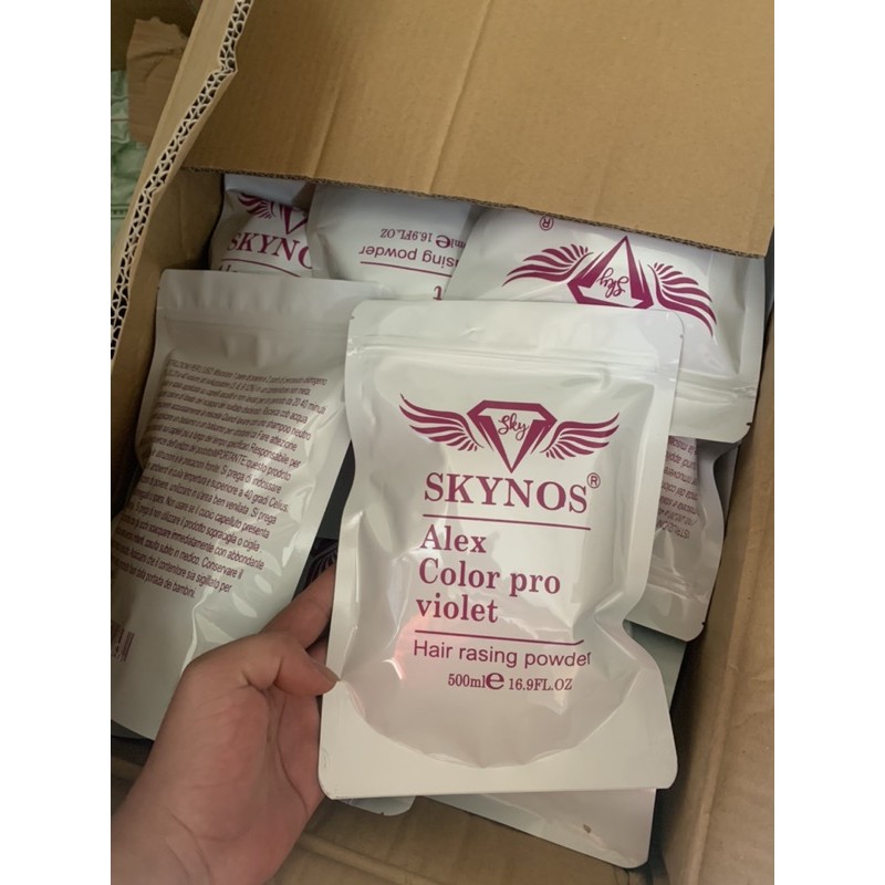 Bột Tẩy Tóc Tím Skynos , Nâng Nền Tím  Skynos Bịch 500g Bột Tẩy Tím Bột Dẻo Mịn Không Sủi Bột