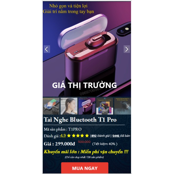 Tai Nghe Bluetooth Không Dây Mini Pin Trâu T1 PRO BASS Kèm Dock Sạc Có thể Sạc Cho Điện Thoại | BigBuy360 - bigbuy360.vn