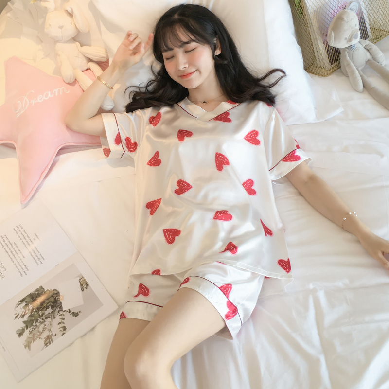 Bộ Đồ Ngủ Vải Lụa Satin In Họa Tiết Trái Cây Phong Cách Hàn Quốc Cho Nữ Size M-5Xl