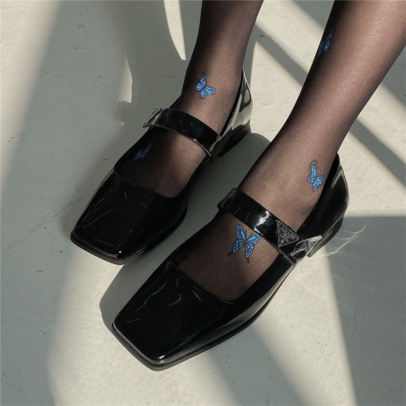 Quần tất không đường may siêu mỏng in họa tiết bướm xanh dương phong cách lolita Nhật Bản ngọt ngào thời trang mùa hè cho nữ