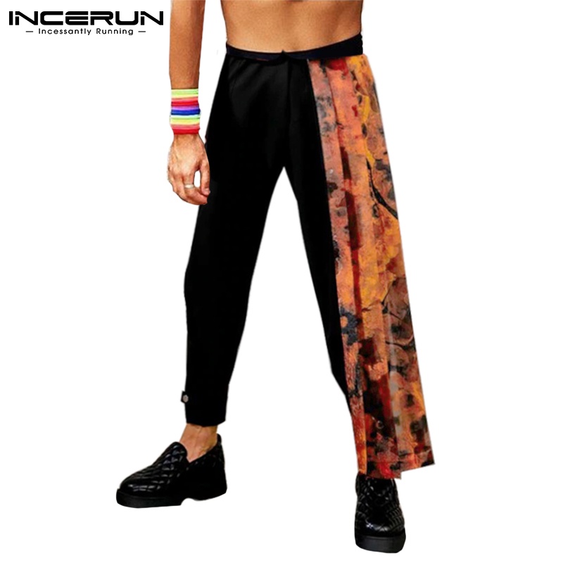 INCERUN Quần Dài Dáng Rộng Phối Dây Nịt In Họa Tiết Độc Đáo Thời Trang Mùa Hè Cho Nam