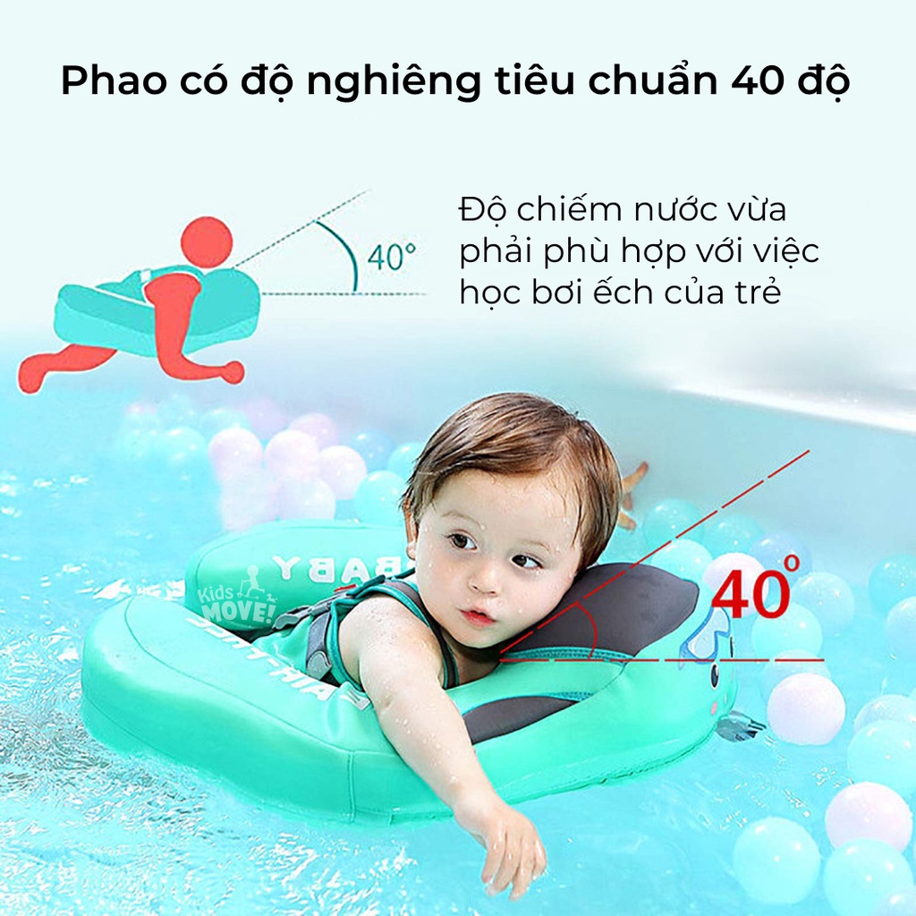 Phao bơi ngực Mambobaby cho bé sơ sinh 3 tháng 1 2 tuổi có mái che, không bơm hơi, chống lật, ruột đặc chính hãng