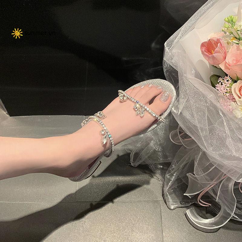 Dép Sandal Cao Gót Hở Ngón Đính Đá Phong Cách Pháp Mẫu Mới 2022 Thời Trang Mùa Hè Cho Nữ
