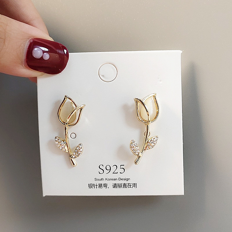 Khuyên tai mạ bạc kiểu hoa hồng đính đá thời trang sang trọng dành cho nữ