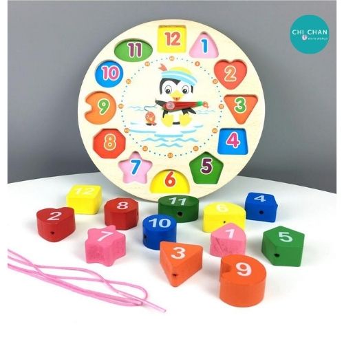 Đồ chơi gỗ giáo dục xâu dây giúp bé học đếm nhận biết màu sắc giáo dục montessori Chi chan