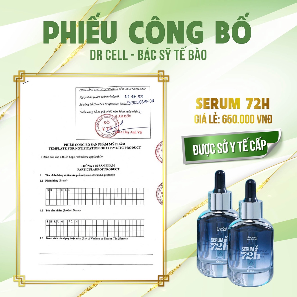 Serum Truyền Trắng 72h Dưỡng Ẩm, Ngăn Ngừa Lão Hóa Mờ Thâm Nám Dr cell Lọ 30ml - CL07