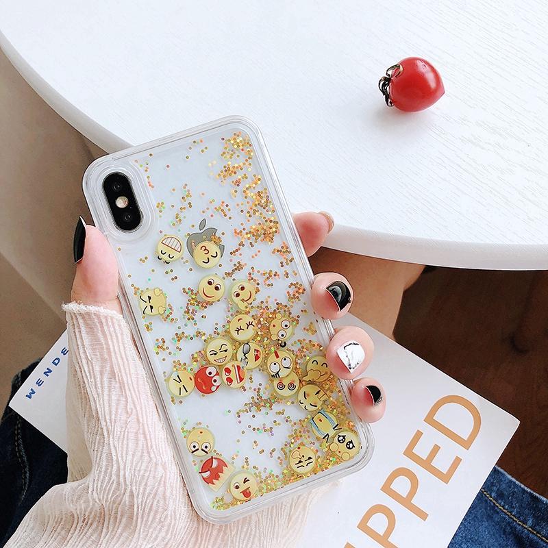 Cute Emoji Liquid Glitter Quicksand Case for iPhone 6 6S 7 8 Plus XS Max XR