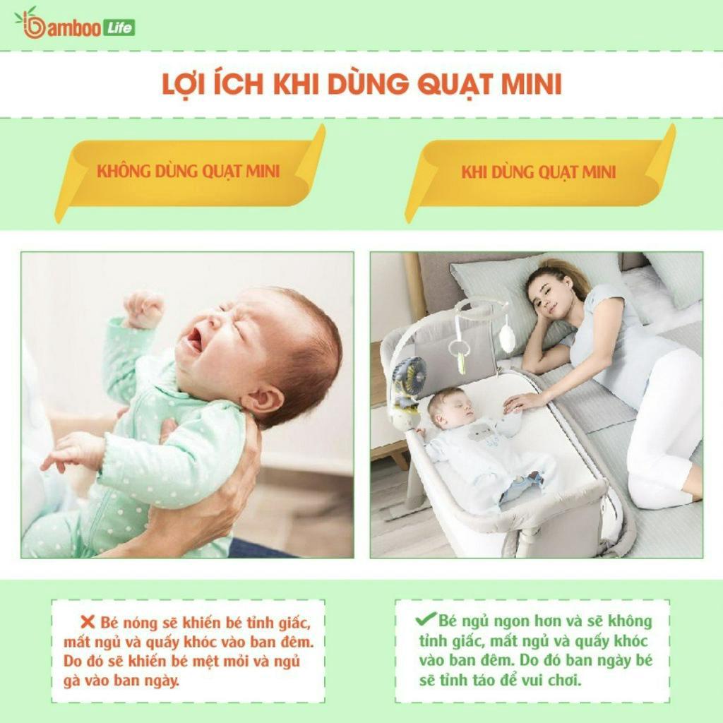 Quạt mini để bàn Bamboo Life 4000mah tích điện, cầm tay, kẹp xe đẩy cho bé sạc điện usb pin siêu bền thời gian 20h