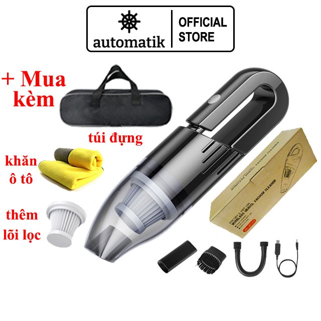 Máy Hút Bụi Ô Tô Không Dây Mini Cầm Tay cho Xe Hơi, Gia đình tặng kèm lõi lọc và túi M03 - Automatik | BigBuy360 - bigbuy360.vn