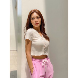 Croptop nữ thun gân nút thật BST 4 màu