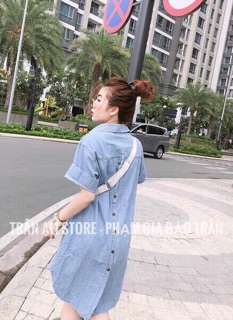 Đầm jean thắt eo