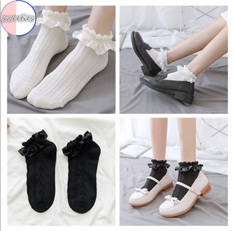 Vớ Cotton Cổ Ngắn Phối Ren Xinh Xắn Dành Cho Nữ