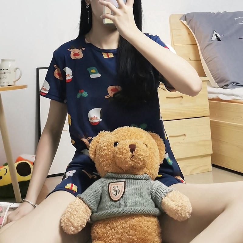 xiaohan korea short sleeve sleepwear sleeping wear female loose cute round neck summer nightwear set women pajama | BigBuy360 - bigbuy360.vn